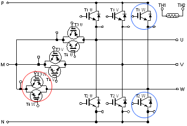 「AT‐NPC 3レベル12 in 1 IGBTモジュール」の回路図