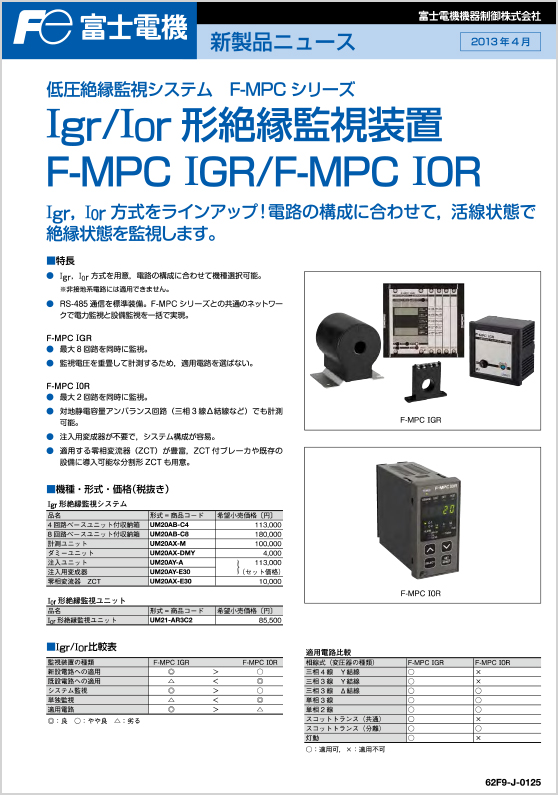 Igr／Ior形絶縁監視装置F-MPC_IGR／F-MPC_I0R