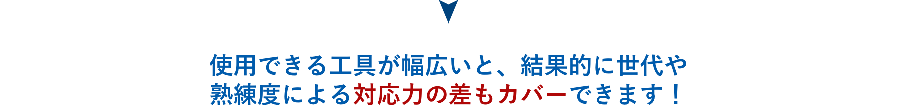 使用できる工具が幅広いと、結果的に世代や熟練度による対応力の差もカバーできます