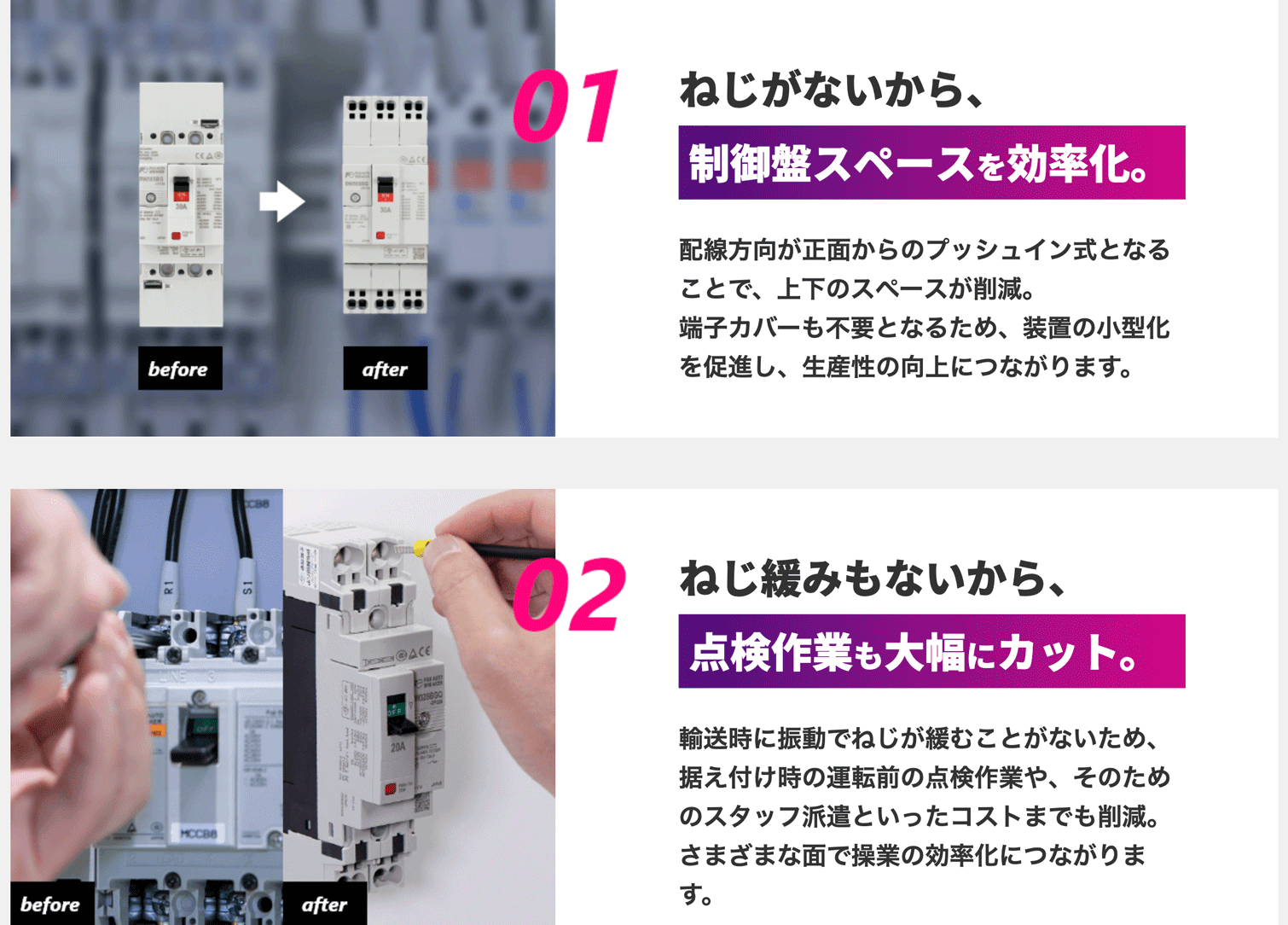 異物混入リスクに
  「ねじのない配線」という発想