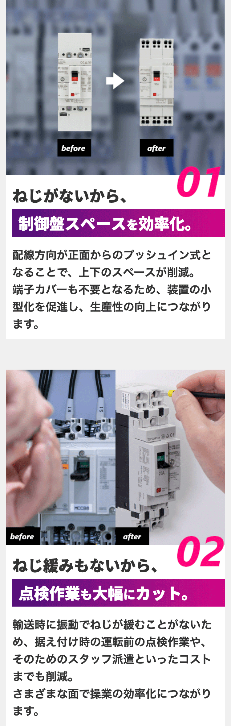 異物混入リスクに
  「ねじのない配線」という発想