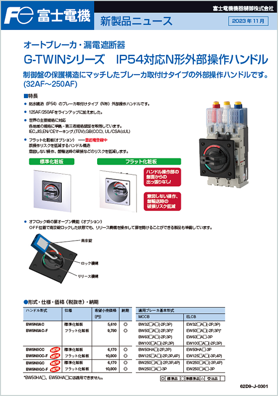 G-TWINシリーズ IP54対応N形外部操作ハンドル