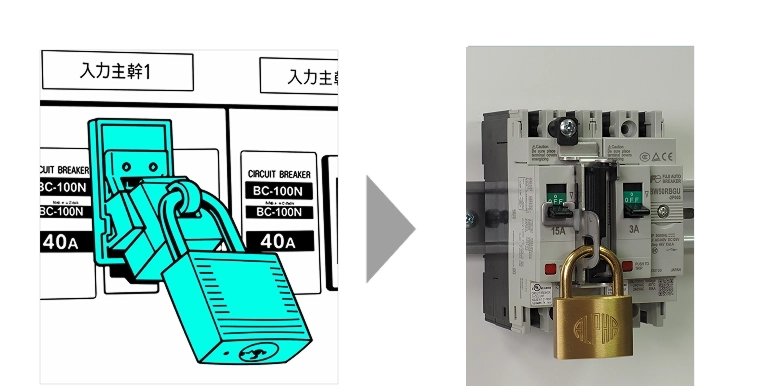 プレート式により、キャップタイプよりも安全性が向上するハンドルキーロックの解説図