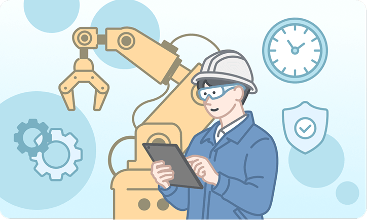 デバイスを使用して最新機材を操作する様子