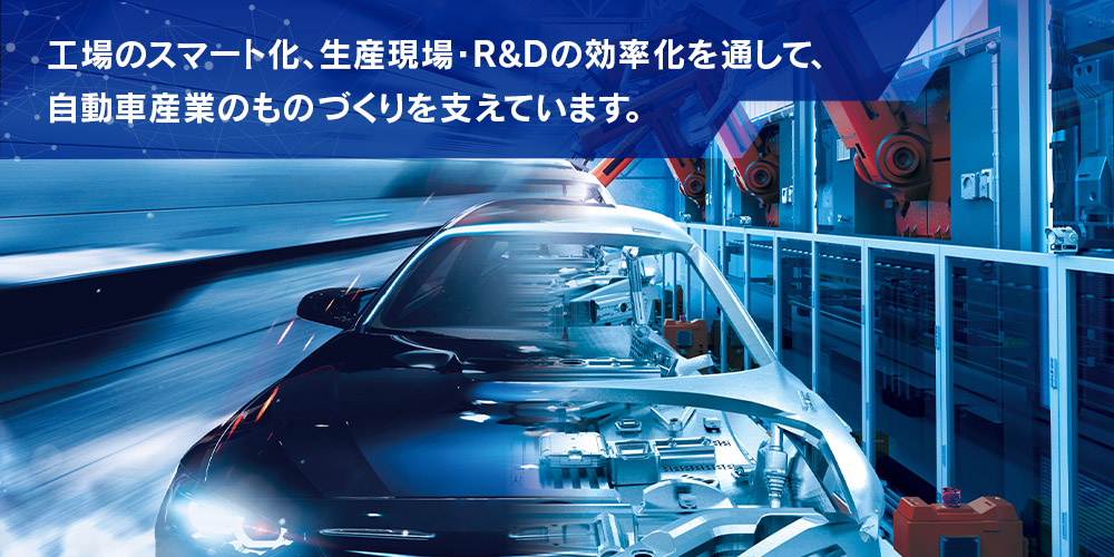 工場のスマート化、生産現場・R&Dの効率化を通して、自動車産業のものづくりを支えています。