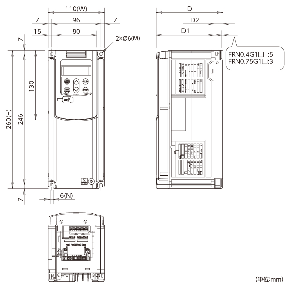 FRN0.75G1S-4J -3相400V系列 重過負荷向けHD(High Duty)仕様