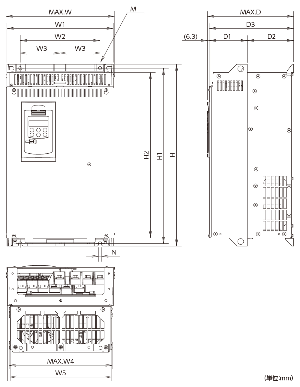 FRN200G1S-4Jの外形寸法図(その1)