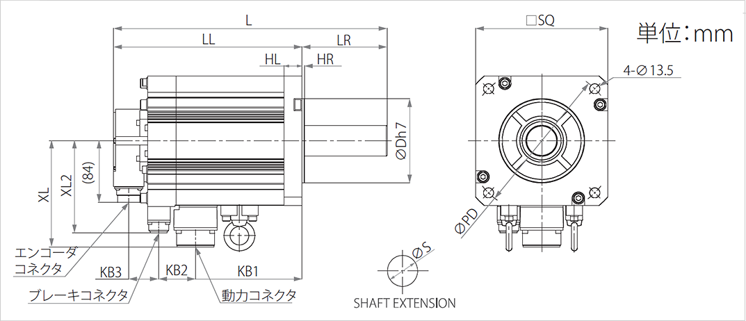 サーボモータ外形図 | ALPHA7 | 富士電機