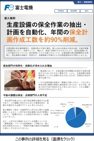 生産設備の保全業務標準化・設備状態の可視化事例のリーフレットイメージ