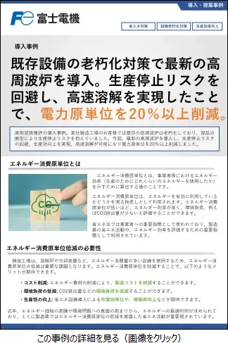 高速溶解による生産性向上と電力原単位の削減のリーフレットイメージ