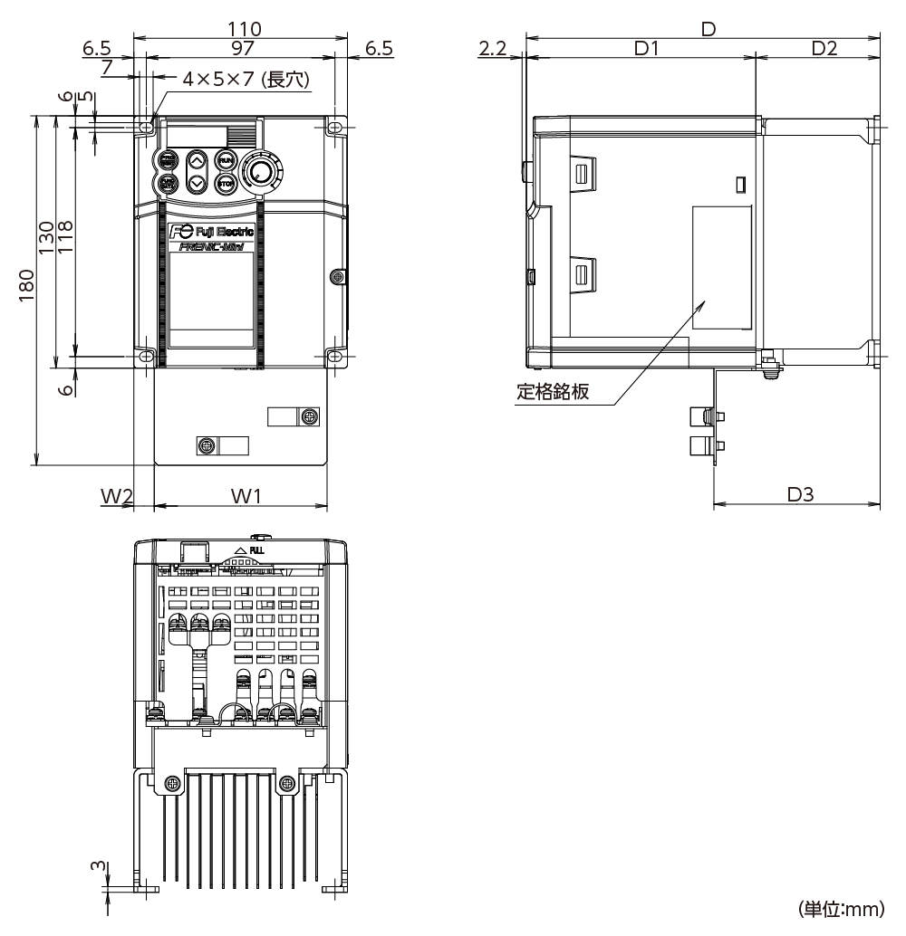 FRN0.4C2E-4Jの外形寸法図(その1)