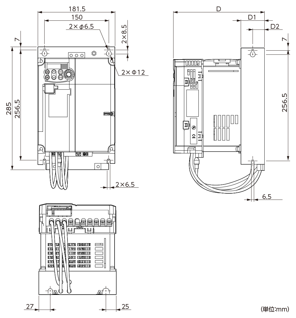 FRN5.5C2E-2Jの外形寸法図(その1)