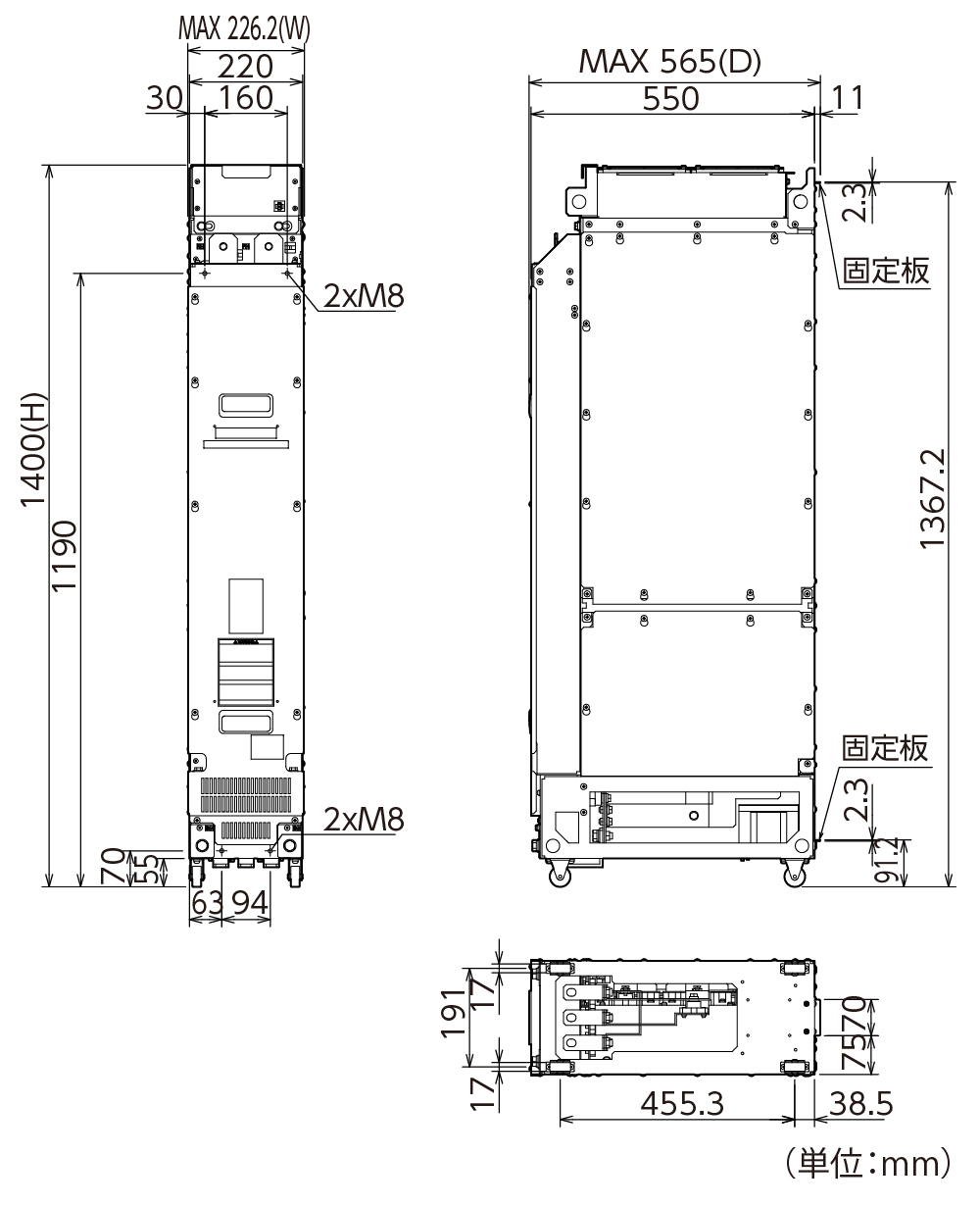 RHD315S-4DJの外形寸法図(その1)