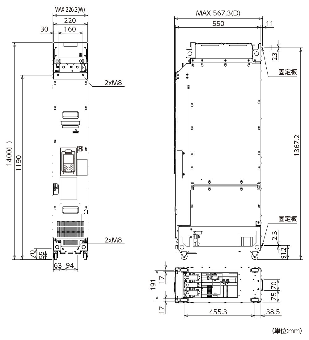 FRN355SVG1S-69Jの外形寸法図(その1)