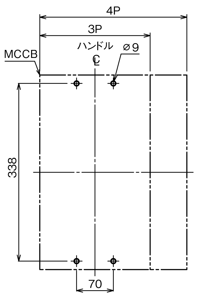 BW1250RAE-3P 取付穴寸法